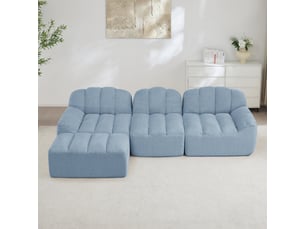 Canapé d’angle coquille 3 places avec pouf bleu – 288 x 165 x 79 cm