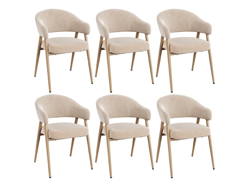  Lot de 6 chaises de salle à manger, accoudoirs incurvés, tissu chenille，beige  - Conforama A