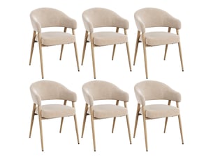 Lot de 6 chaises de salle à manger, accoudoirs incurvés, tissu chenille，beige