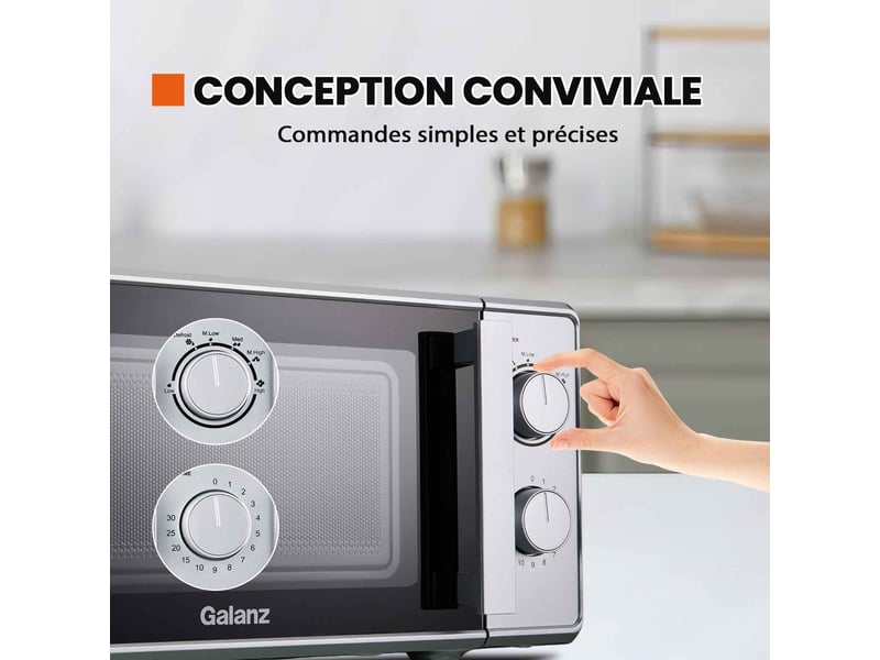 Micro-ondes avec grill 3-en-1 galanz, 5 niveaux, commandes mécaniques, facile à nettoyer (argentnoir)  - Conforama D