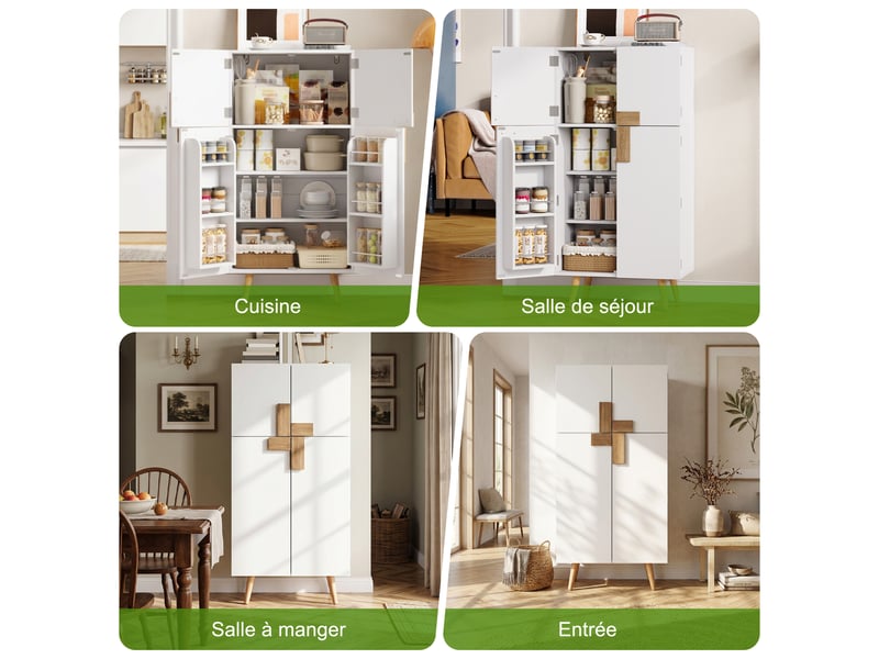 Meuble de cuisine muvano, armoire de cuisine blanche 4 portes, étagères réglables, 60 × 35 × 120 cm  - Conforama B