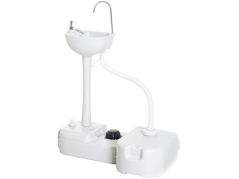  Évier de camping portable avec 2 roues, réservoir d'eau de 17 l et réservoir de savon de 2,5 l, 83 x 50 x 103 cm  - Conforama B