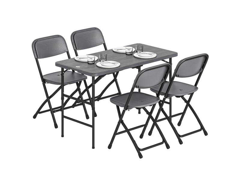Salon de jardin extérieur table de jardin extérieure avec 4 chaises pliables table réglable en hauteur 118 cm gris foncé - Conforama A