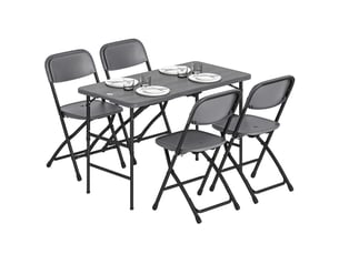 Salon de jardin extérieur table de jardin extérieure avec 4 chaises pliables table réglable en hauteur 118 cm gris foncé