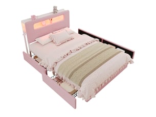 Lit avec rangement 140x200 cm <strong>MODFU</strong>  <strong></strong> coloris rose