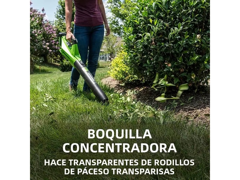  Greenworks – souffleur de feuilles sans fil, moteur sans balais 24v, 110 mph 450 cfm 125 + outils compatibles, souffleur axial avec batterie 4ah  - Conforama D