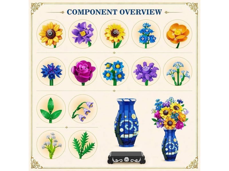  Jeu de construction floral 1331 pieces 3,6 mm avec vase imprime bleu et guirlande led 151498_AAANN79110_6_DROPFR - Conforama B