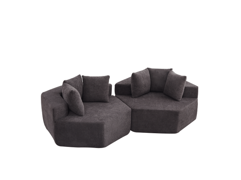  Fauteuil modulaire hexagonal en chenille, design moderne, assise polyvalente, configuration combinable, salon et chambre  - Conforama D