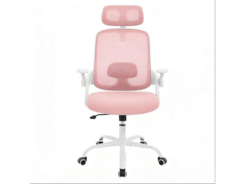  Fauteuil de bureau ergonomique 63,5 x 47 cm – rose – appuie-tête, accoudoirs 3d et dossier haut  - Conforama A