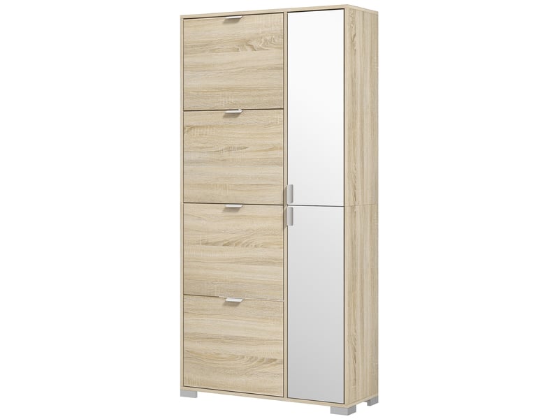 Meuble à chaussures à 4 portes battantes, 2 placards et façades miroir pour 16 paires de chaussures, meuble d'entrée - Conforama B