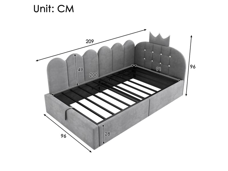  Modenvie lit banquette 90x200 cm - en velours avec rangement hydraulique, sans matelas - gris  - Conforama C