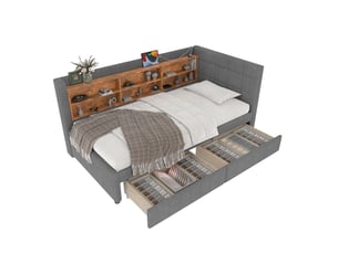 Lit banquette tcqpz 90 x 200 cm avec 2 tiroirs usb type-c rangements tête de lit en lin gris