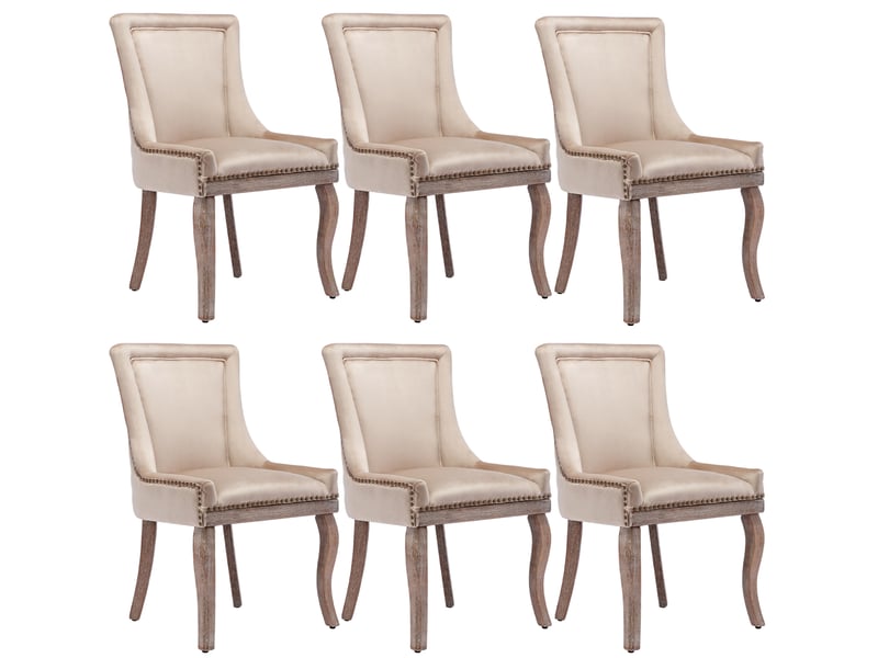  Chaise de salle à manger lot de 6 en velours beige evryae  - Conforama A