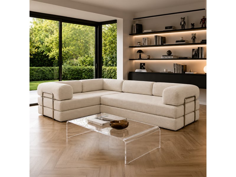 Canapé compressé convertible 5 places à mémoire de forme en velours côtelé beige barry - Conforama B