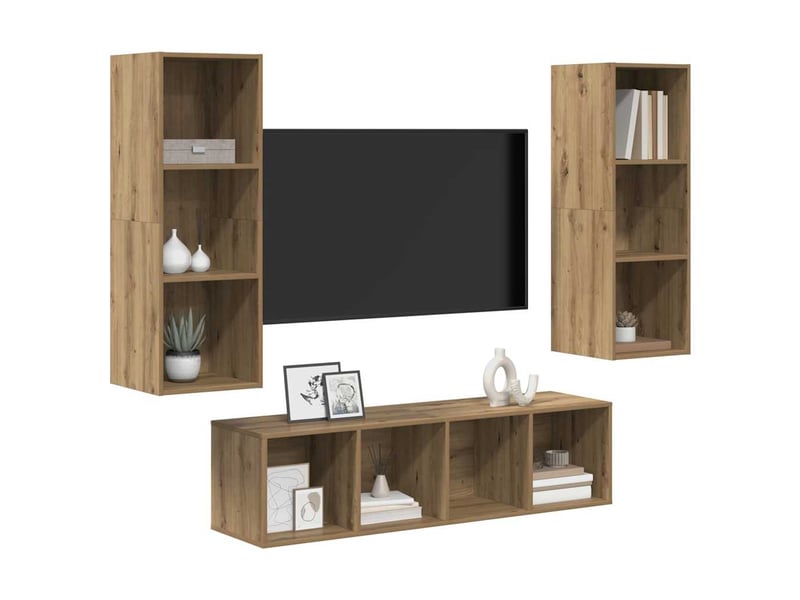 Ensemble meuble tv - banc tv - meuble de rangement 3 pcs chêne artisanal bois d'ingénierie  - Conforama C