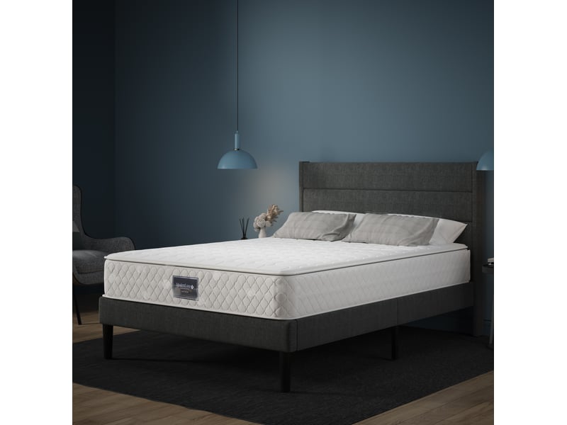  Modenvie lit coffre 90x200 cm - tête de lit réglable et rangement intégré, matelas inclus - gris clair  - Conforama E