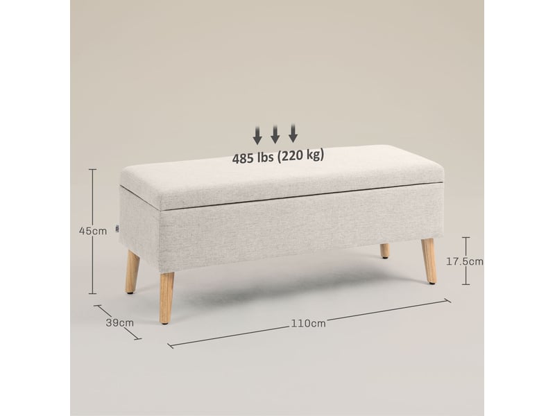  Banc coffre 110x39x45 cm, banc de lit moderne, pieds en bois, forme rectangulaire, chambre, salon, polyester, beige  - Conforama C