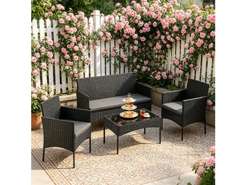 Ensemble de jardin 4 pièces 100x56x78 cm avec table en verre noir - Conforama E