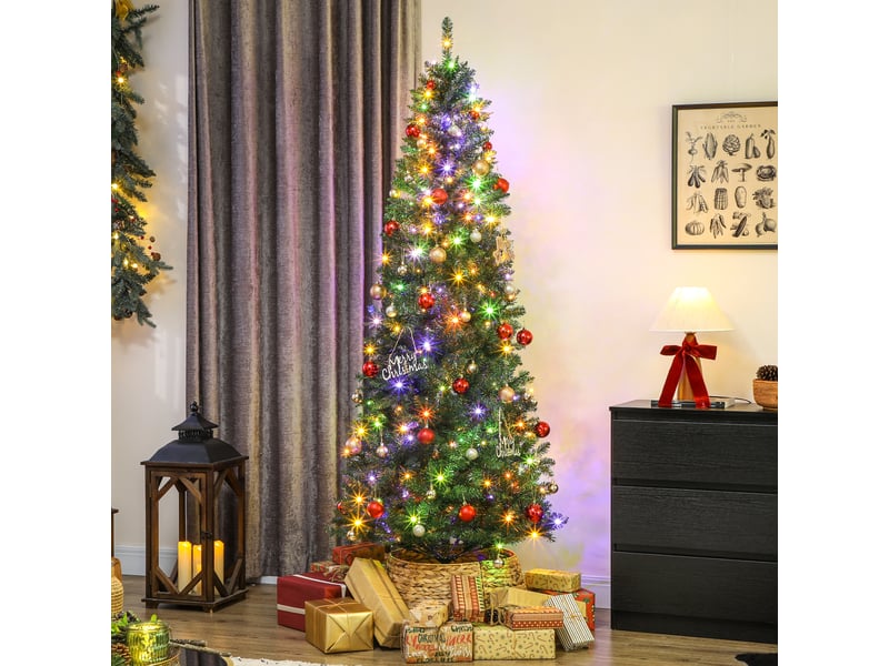 Sapin de noël artificiel 210 cm, arbre de noël fin avec 350 lumières, support en métal pliable, 1273 pointes, vert  - Conforama D