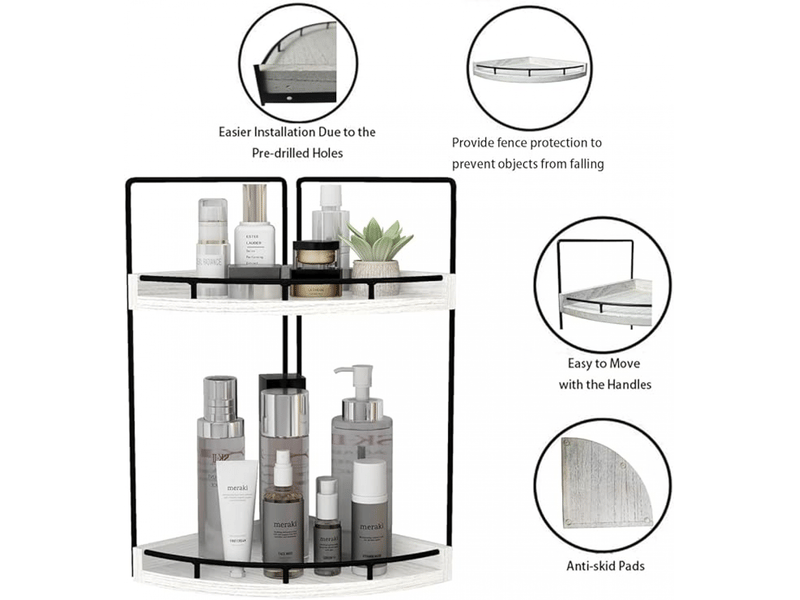  2-tier rustic white corner bathroom shelf  - Conforama B