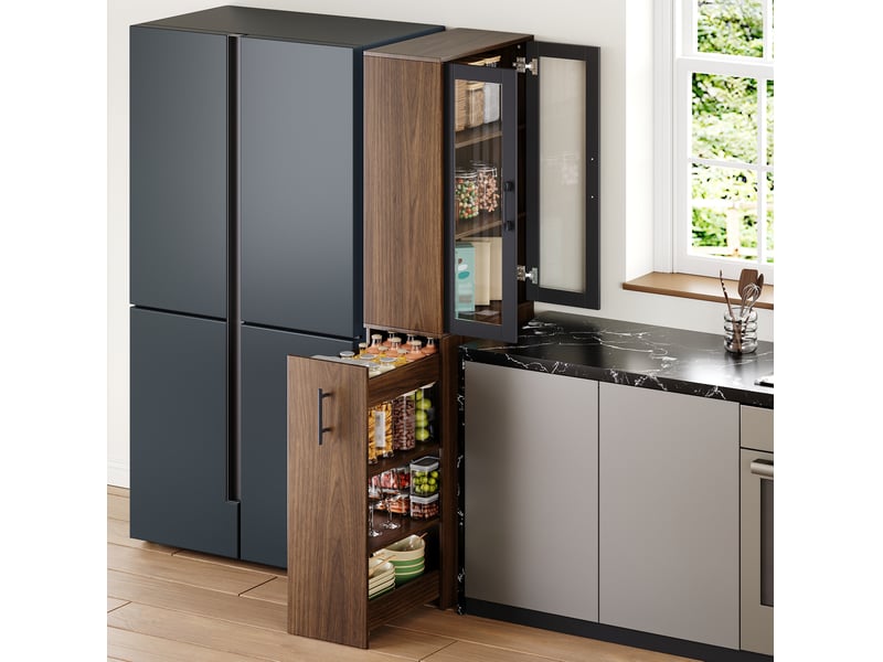  Meuble de rangement cuisine 60x30x180 cm avec portes vitrées, noir et naturel  - Conforama E