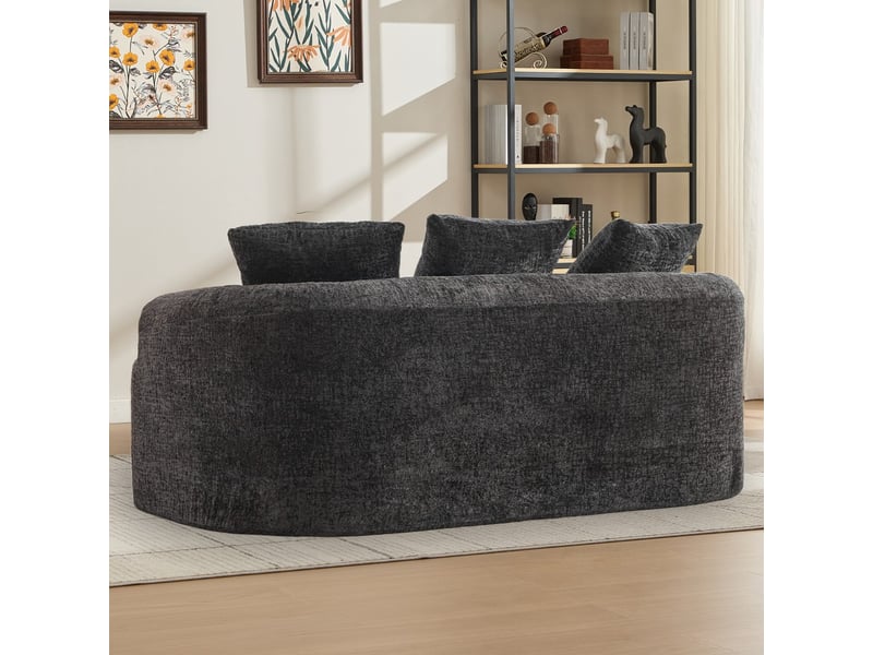  Petit canapé en chenille avec trois coussins, lignes courbes et assise profonde, sans montage, idéal pour appartement ou salon, couleur noire  - Conforama D