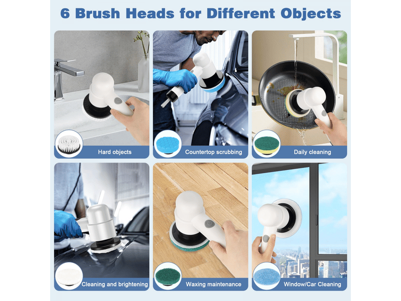 Brosse nettoyage electrique avec 6 têtes interchangeablesaffichage led - 2 modes, brosse de nettoyage electrique avec brosse à récurer - Conforama E