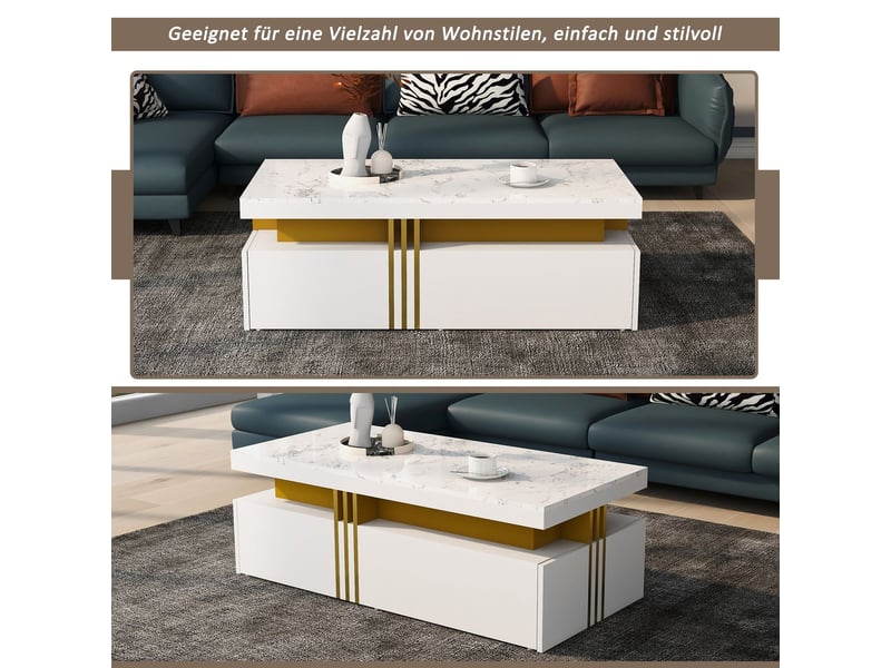 Table basse avec rangement ensemble et meuble tv rangement multifonctionnel finition blanche - Conforama C