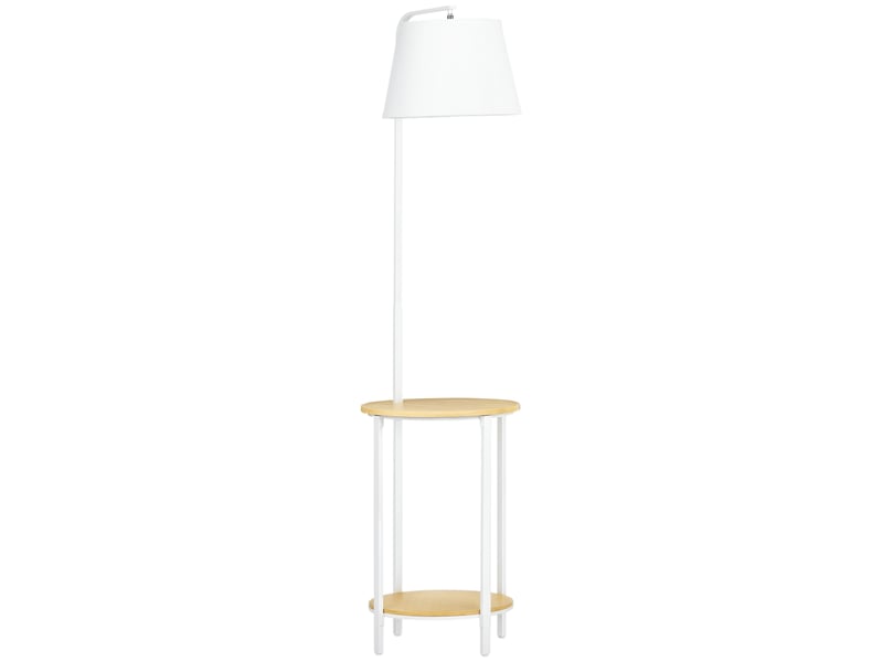  Lampadaire moderne avec table d'appoint, abat-jour en lin, interrupteur au pied, pour salon et chambre, 43 x 39,5 x 162 cm, blanc  - Conforama A