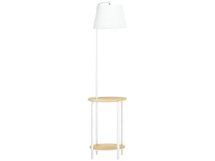 Lampadaire moderne avec table d'appoint, abat-jour en lin, interrupteur au pied, pour salon et chambre, 43 x 39,5 x 162 cm, blanc
