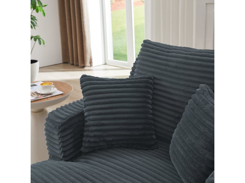  Méridienne moderne gris foncé en velours côtelé - canapé salon compact avec confort relaxe et design élégant  - Conforama W