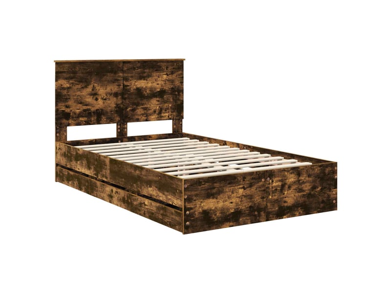 Lit double- lit adulte - cadre de lit chêne fumé 135 x 190 cm bois ingénierie - Conforama C