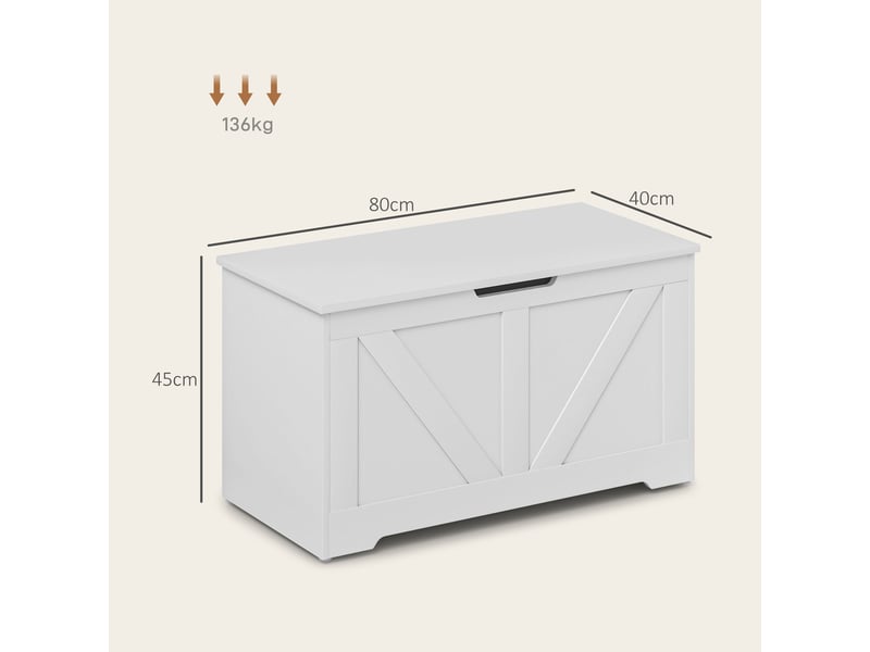  Coffre de rangement pour chambre, 100 l, avec couvercle de sécurité, 80 x 40 x 45 cm, blanc  - Conforama E
