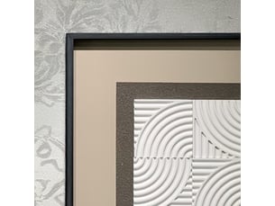 Tableau peinture à l'huile beige relief carré cadre aluminium - 50x50