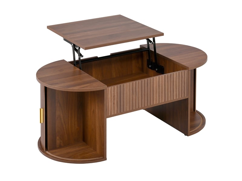 Table basse relevable ovale effet noyer portes coulissantes et étagère - Conforama A