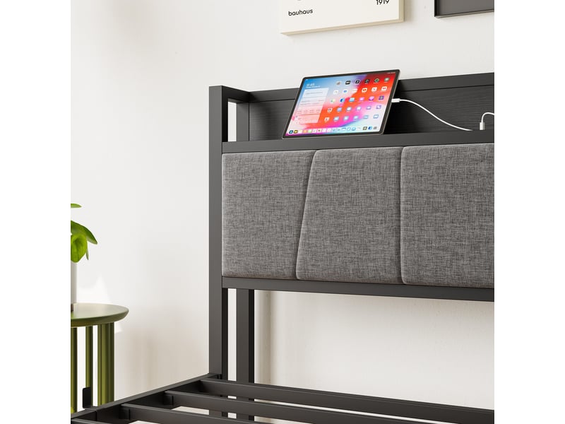  Lit simple 90x200 cm en métal noir avec rangement sous le lit, structure stable pour chambre ou chambre d’amis  - Conforama E