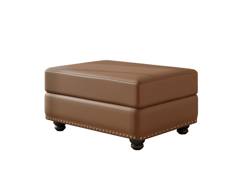  Pouf repose-pieds marron en pu, avec décor de clous, adapté pour fauteuils et canapés  - Conforama A