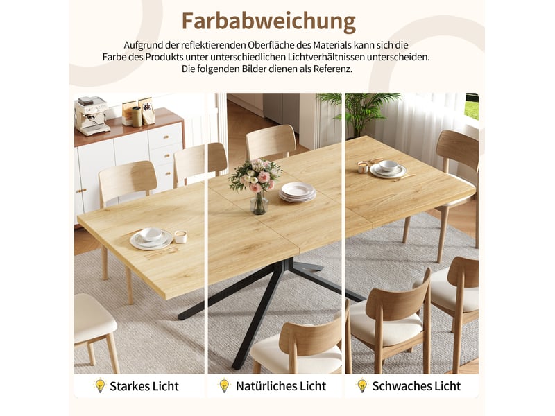  Table à manger extensible 120160 x 90 cm – chêne clair et noir – pied étoile réglable, 4 à 6 personnes  - Conforama E