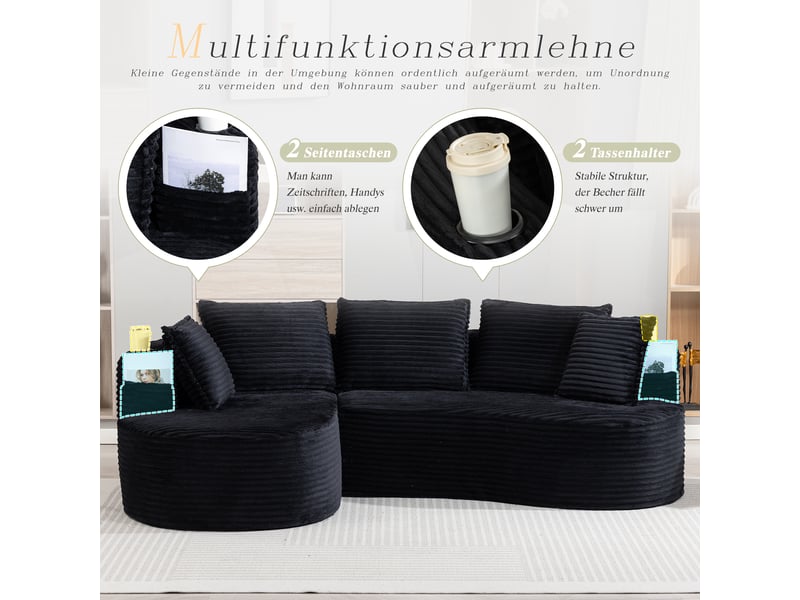 Canapé de salon, canapé velours – mousse haute densité, coussins inclus, en velours tricoté, porte-gobelets - Conforama D