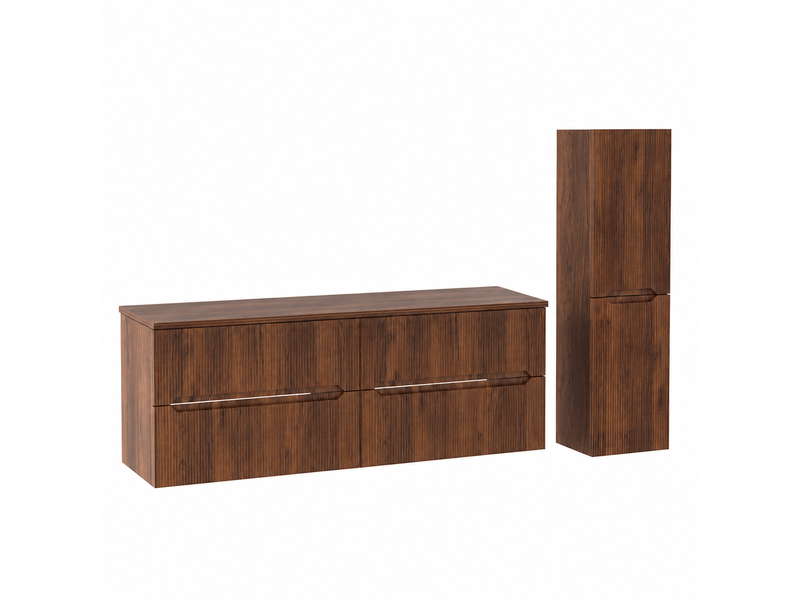  Ensemble double meuble sous vasque avec plan et colonne novo l.160 cm effet noyer warmia  - Conforama A