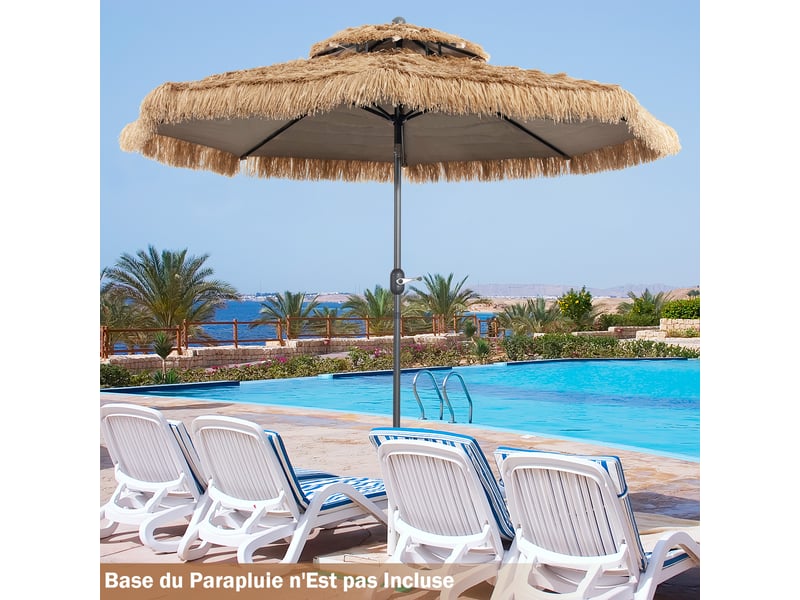  Parasol en paille pe d.285xh.260cm avec toit inclinable-parasol chaume de style hawaïen tropical 8 baleines-pour patioterrassejardin  - Conforama C