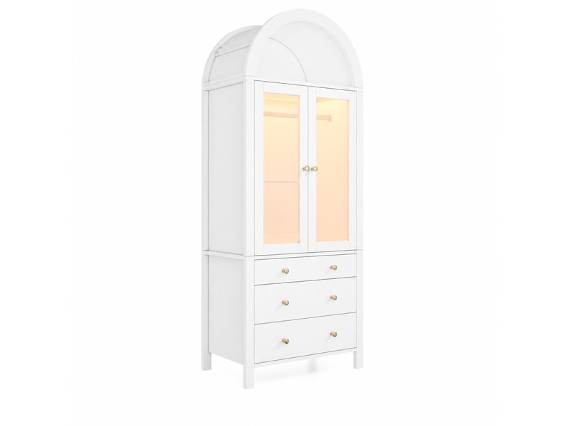  Armoire,80x50x200 cm,avec led, portes vitrées et 3 tiroirs,mdf,blanche  - Conforama D