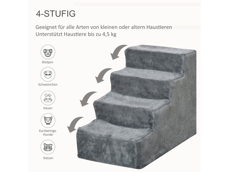 Escalier 4 marches 60x35x44 cm – gris clair – housse amovible lavable, accès canapé et lit - Conforama E