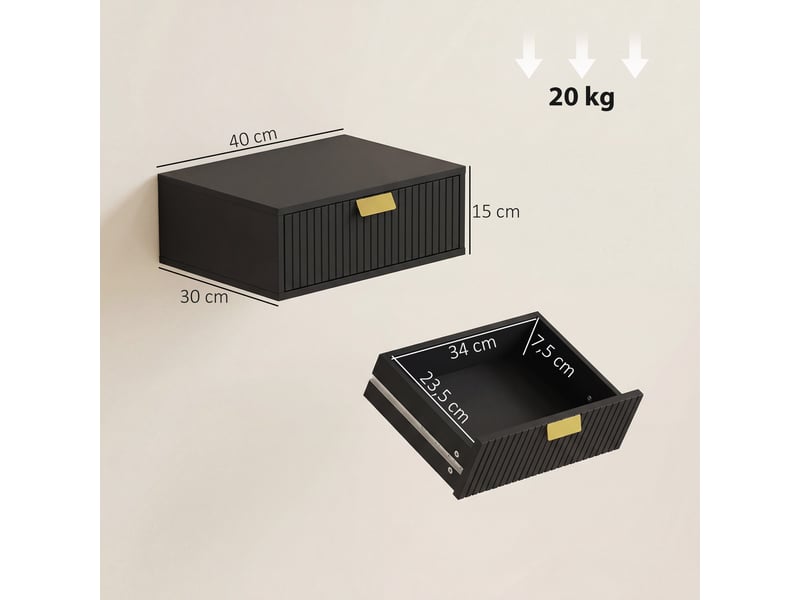  Lot de 2 chevets flottants design noir doré - 40 x 30 x 15 cm - tiroir  - Conforama C