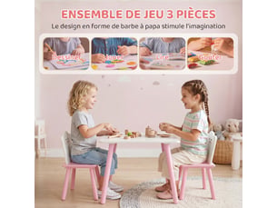 Table enfant avec chaise, ensemble table et 2 chaises en bois pour dessiner, jouer, rose, étudier
