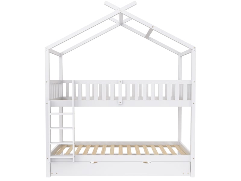  Lit cabane, lit enfant, lit ado, 90 x 200 cm, trois couchages, extensible, design gain de place, blanc  - Conforama D