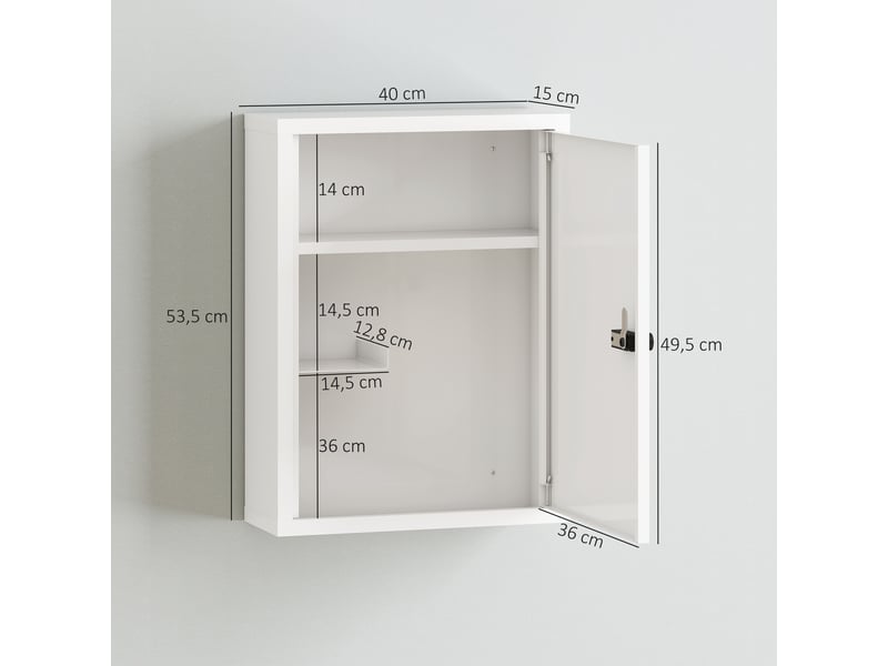  Armoire à pharmacie murale, meuble de salle de bain avec serrure à combinaison, porte et compartiments de rangement, blanche  - Conforama E