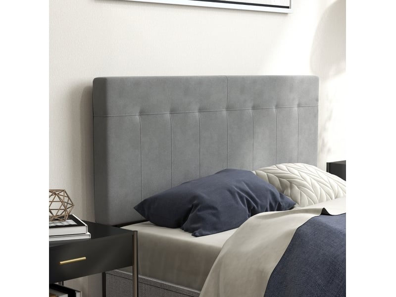  Tête de lit réglable 140 x 10 x 106 à 126 cm grise, tissu aspect velours, pieds métal pour lit 135 ou 140 cm  - Conforama B