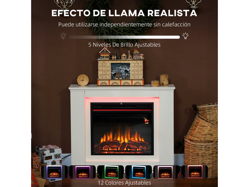  Cheminée électrique 10002000 w avec 5 niveaux de luminosité et 12 couleurs d'effet de flamme pour 30 m² blanc  - Conforama D
