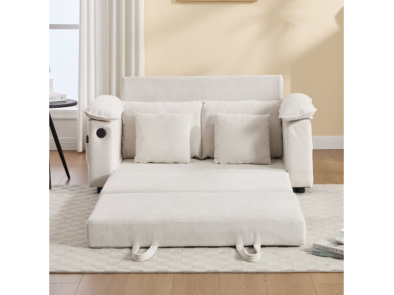 Canapé convertible pliant 2 places 3 en 1 avec poches latérales, fonction couchage en chenille blanc - Conforama D
